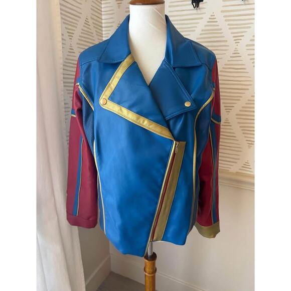 Disney Large Her Universe Ms. Marvel Cosplay Motorcycle Faux Leather Jacket - Picture 1 of 9